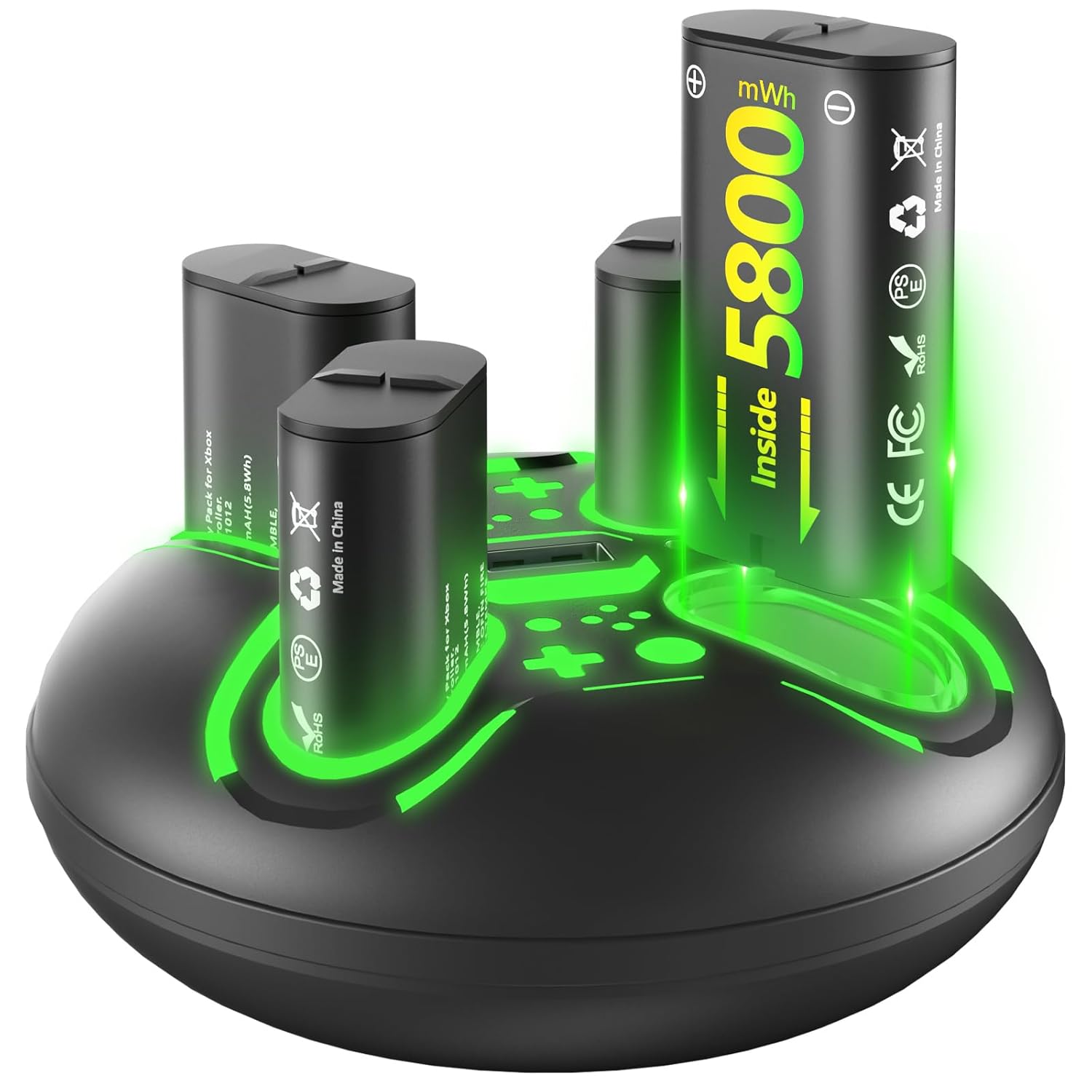 Shirble Charger for One Controller Battery Pack with 4x5800mWh USB Rechargeable Xbox One Battery Charger Station for Xbox Series X|S, Xbox One S/One X-Xbox One Accessories (2600mAh=5800mWh)