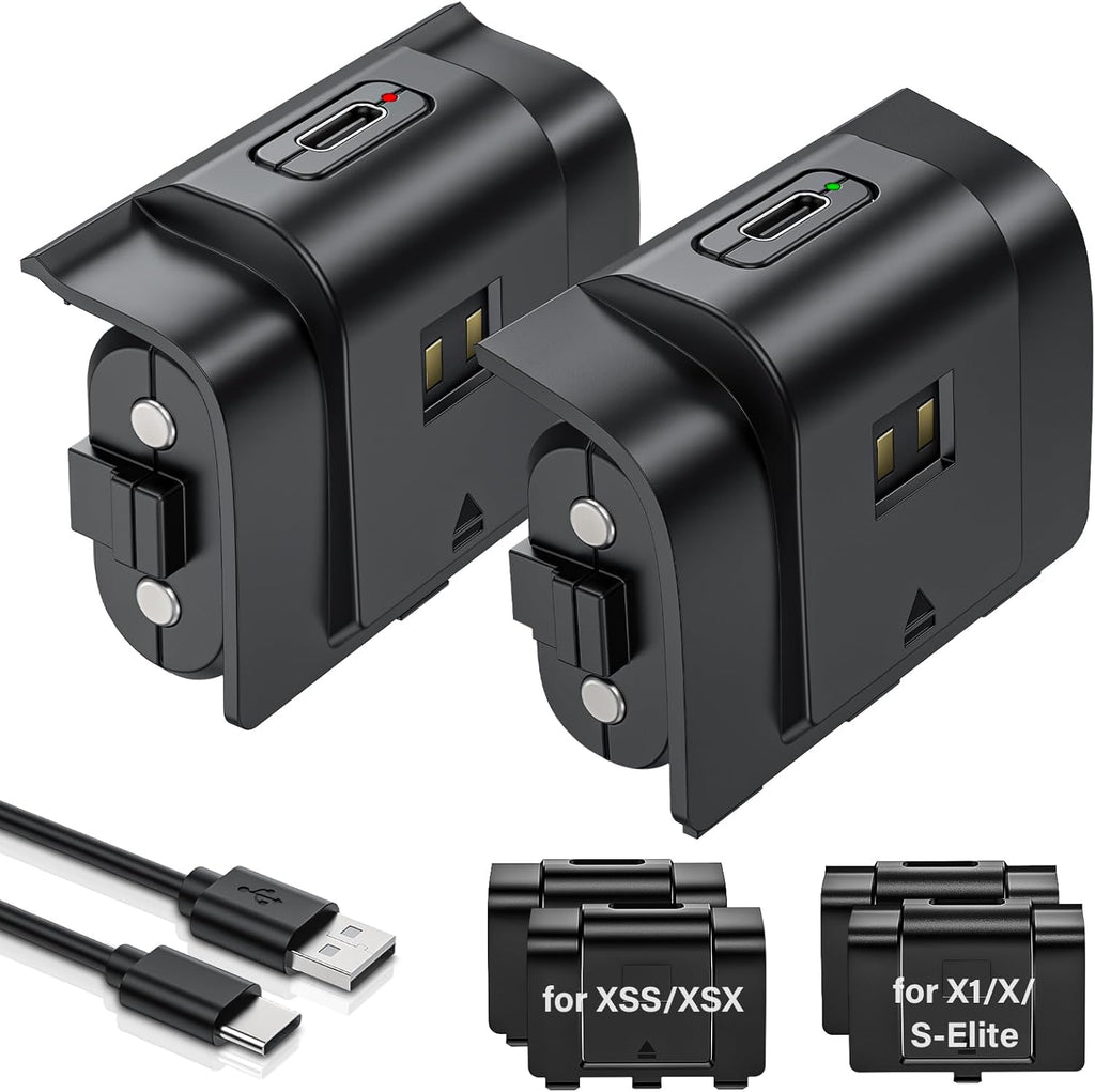 Rechargeable Controller Battery Pack for ,2x4800mWh(2000mAh) Batteries Pack with USB-C Charging Cable for Xbox Series S|X/Xbox One S/One X/One Elite Remote Play and Charge Kit with 4 Cover(2 Pack)