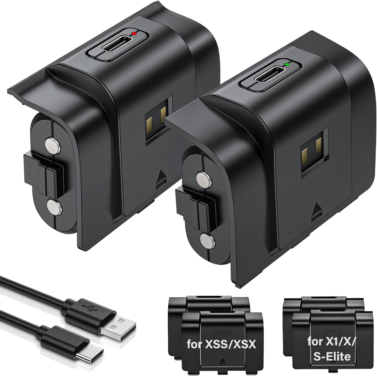 Rechargeable Controller Battery Pack for ,2x4800mWh(2000mAh) Batteries Pack with USB-C Charging Cable for Xbox Series S|X/Xbox One S/One X/One Elite Remote Play and Charge Kit with 4 Cover(2 Pack)
