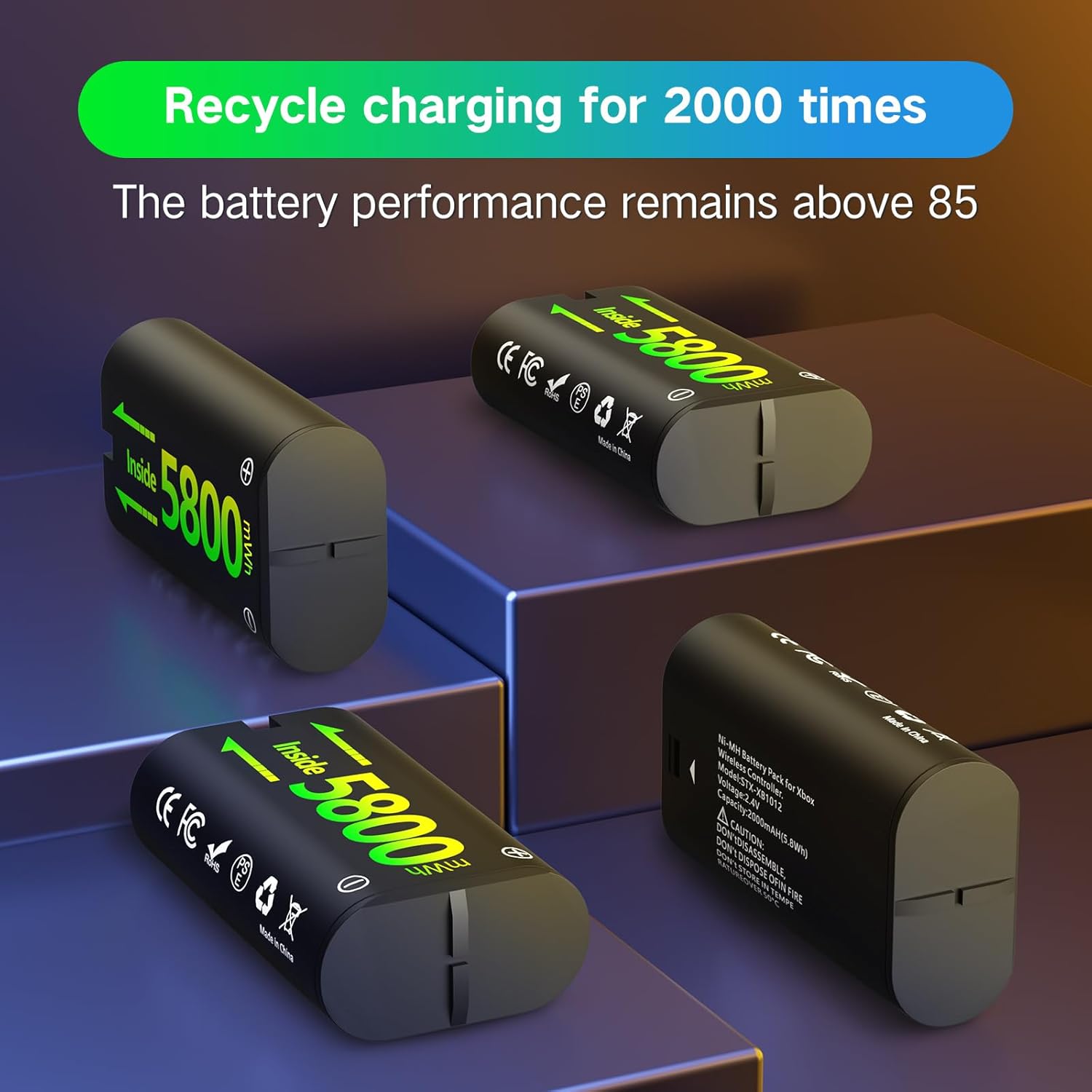 Shirble Charger for One Controller Battery Pack with 4x5800mWh USB Rechargeable Xbox One Battery Charger Station for Xbox Series X|S, Xbox One S/One X-Xbox One Accessories (2600mAh=5800mWh)