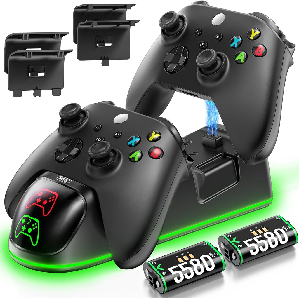 Controller Charger Station with 2 Packs 5580mWh Rechargeable Battery for Xbox Series X/S/One/Elite/Core Controller, Charging Dock for Xbx with 4 Packs Covers for Xbox One Console