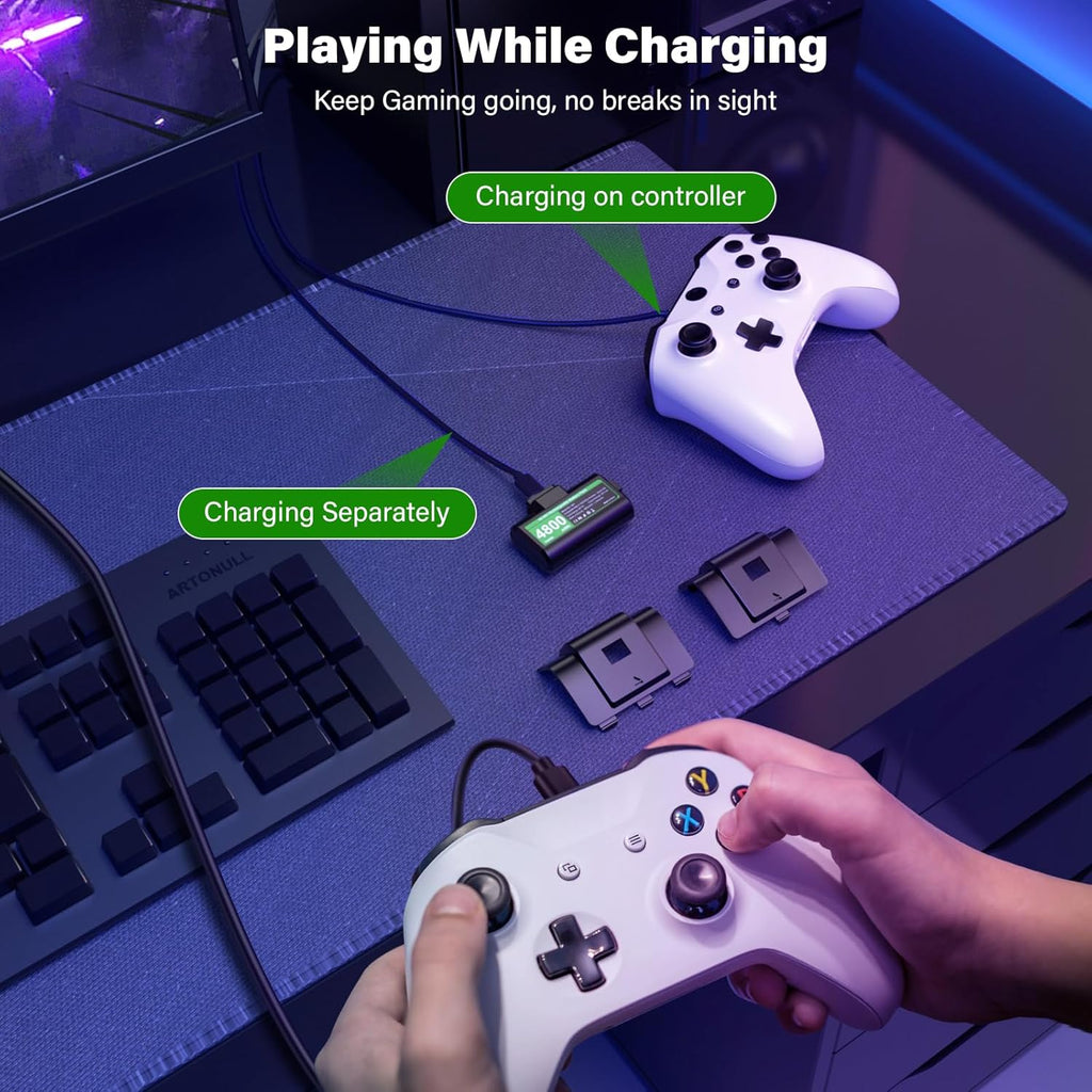 Rechargeable Controller Battery Pack for ,2x4800mWh(2000mAh) Batteries Pack with USB-C Charging Cable for Xbox Series S|X/Xbox One S/One X/One Elite Remote Play and Charge Kit with 4 Cover(2 Pack)