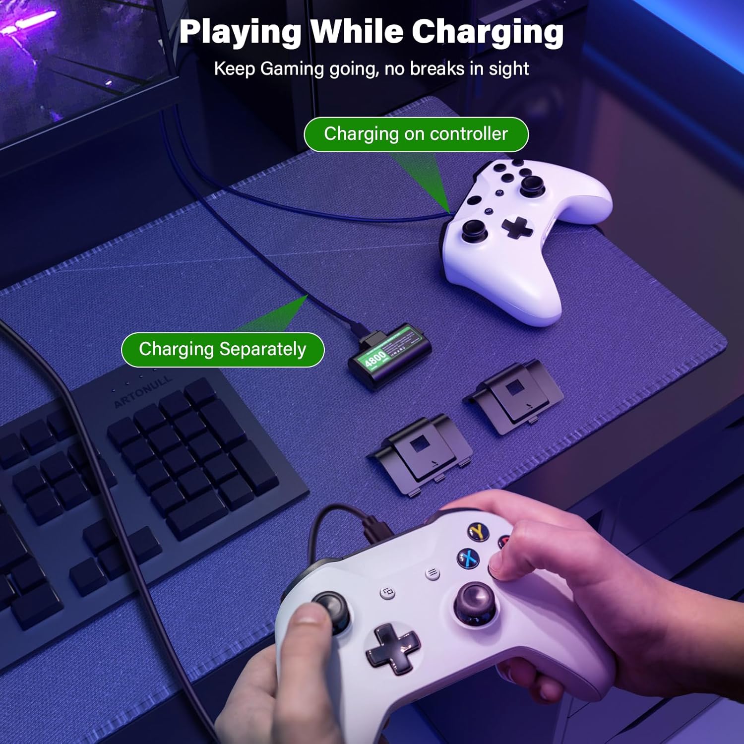 Rechargeable Controller Battery Pack for ,2x4800mWh(2000mAh) Batteries Pack with USB-C Charging Cable for Xbox Series S|X/Xbox One S/One X/One Elite Remote Play and Charge Kit with 4 Cover(2 Pack)