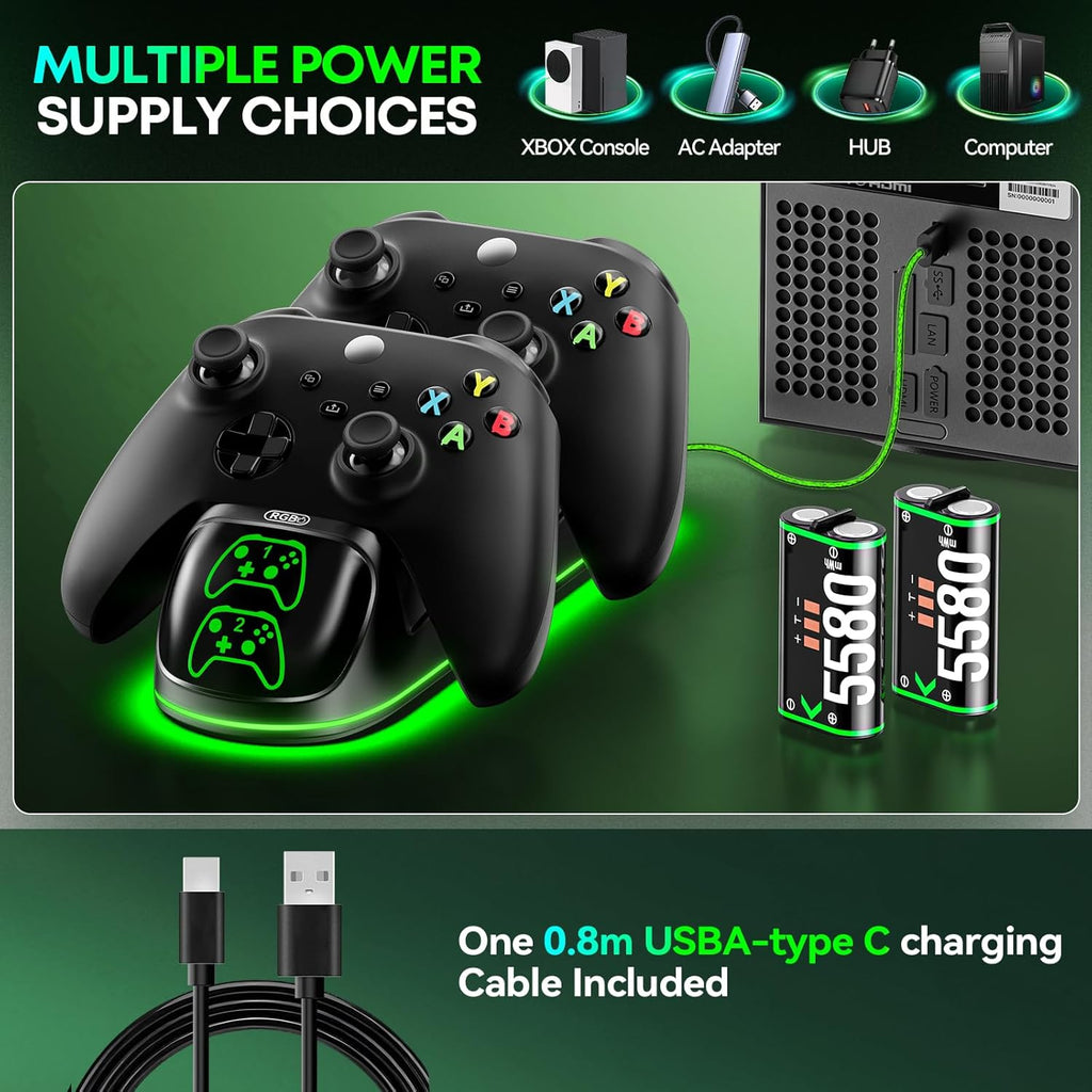 Controller Charger Station with 2 Packs 5580mWh Rechargeable Battery for Xbox Series X/S/One/Elite/Core Controller, Charging Dock for Xbx with 4 Packs Covers for Xbox One Console