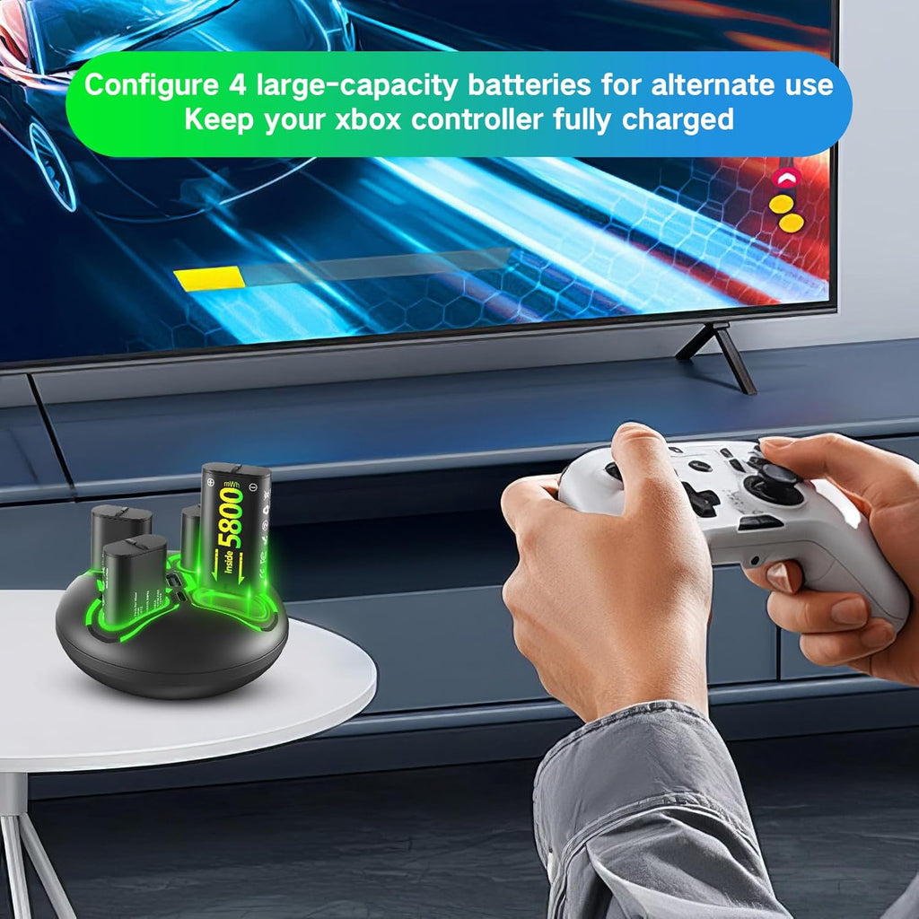 Shirble Charger for One Controller Battery Pack with 4x5800mWh USB Rechargeable Xbox One Battery Charger Station for Xbox Series X|S, Xbox One S/One X-Xbox One Accessories (2600mAh=5800mWh)