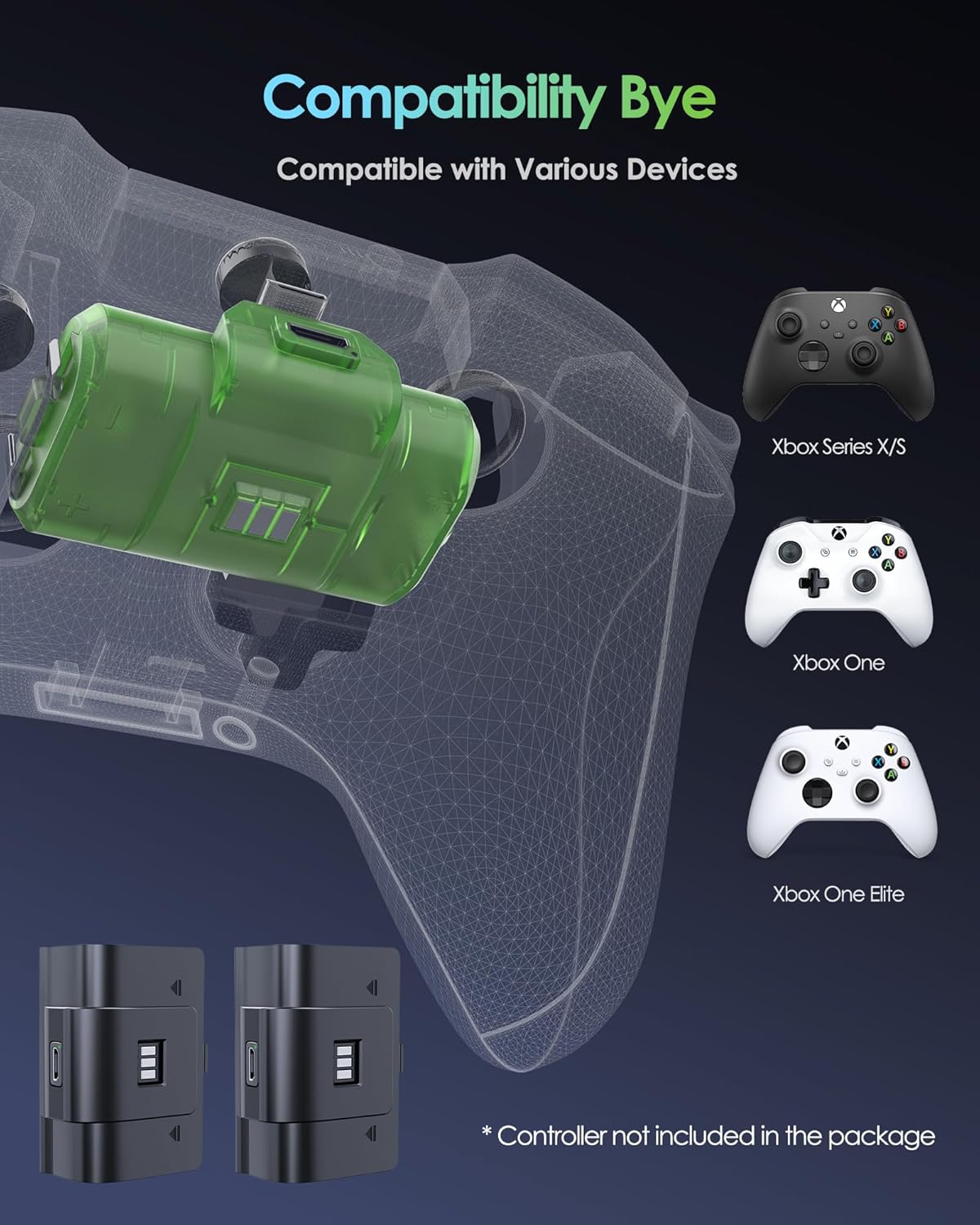 Rechargeable Controller Battery Pack, Play & Charge Kit for Xbox One/Xbox Series X|S - 40H Playtime, 2.5H Full Charge, with Cover & Charging Cable, Xbox Accessories for Xbox One S/One X/One Elite